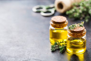 Yeşil yaprakları ile organik temel kekik yağı