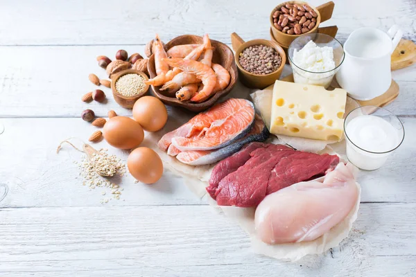 Асортимент здорового джерела білка та побудови їжі для тіла — стокове фото