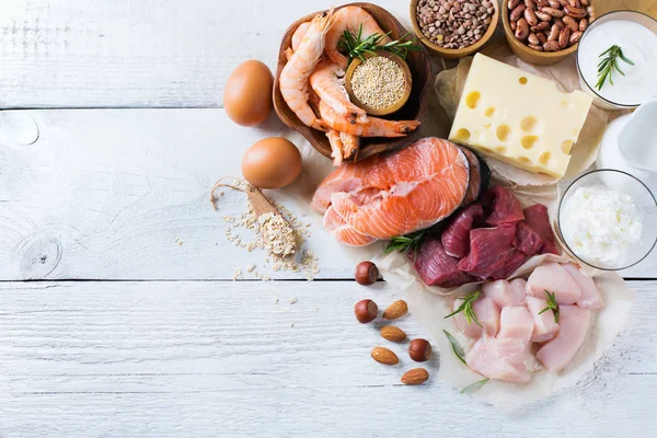 Surtido de fuente saludable de proteínas y alimentos para el culturismo — Foto de Stock