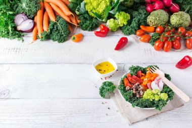 Sağlıklı vegan Buda kase ile Lahana yaprakları ve çiğ sebze
