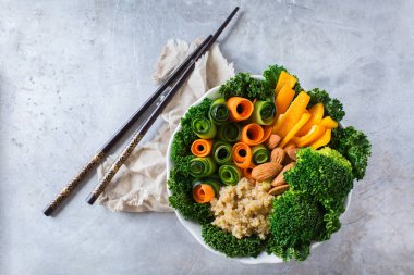 Sağlıklı vegan Buda kase ile Lahana yaprakları ve çiğ sebze