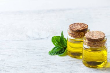 Yeşil yaprakları ile organik temel nane yağı