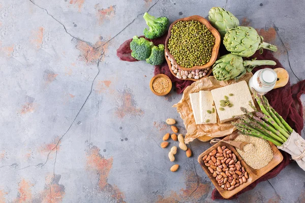 Sortimento de fonte de proteína vegan saudável e alimentos musculação — Fotografia de Stock