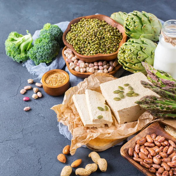 Assortment of healthy vegan protein source and body building food