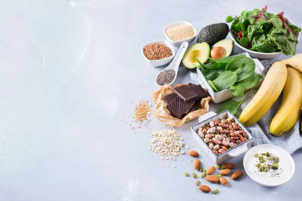 Assortment of healthy high magnesium sources food — Stock Photo, Image