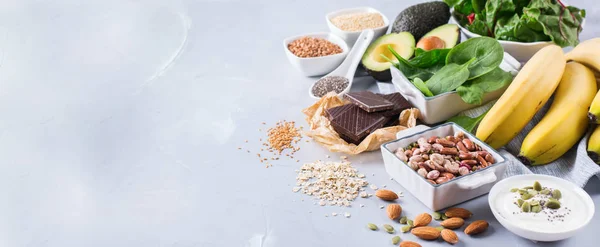 Assortment of healthy high magnesium sources food — Stock Photo, Image