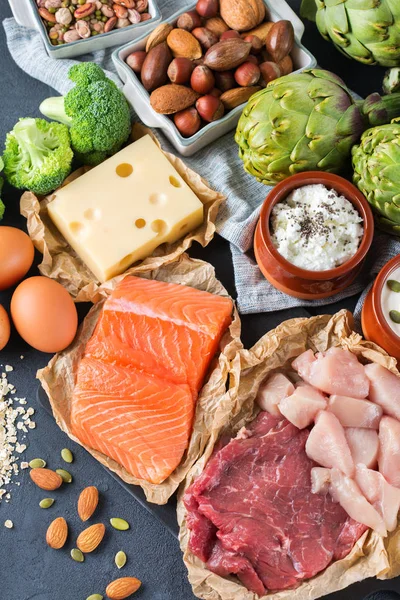 Assortment of healthy protein source and body building food — Stock Photo, Image