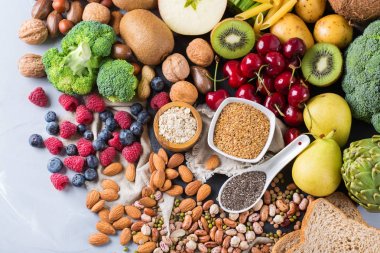 Yemek pişirmek için vegan gıda seçimi sağlıklı zengin lif kaynakları