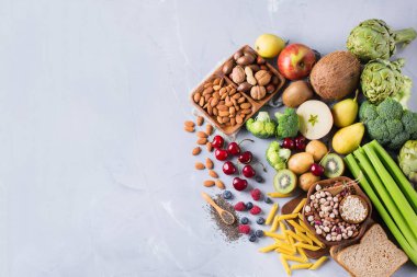 Yemek pişirmek için vegan gıda seçimi sağlıklı zengin lif kaynakları
