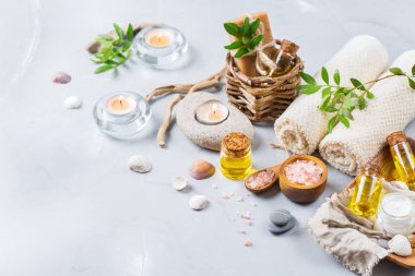 Spa sağlık ayarı kavramı, uçucu yağ sabun krema ile arka plan