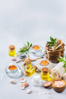 Spa sağlık ayarı kavramı, uçucu yağ sabun krema ile arka plan