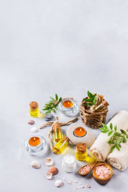 Spa sağlık ayarı kavramı, uçucu yağ sabun krema ile arka plan