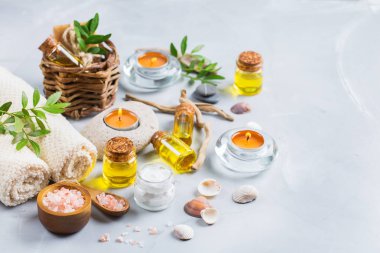 Spa sağlık ayarı kavramı, uçucu yağ sabun krema ile arka plan