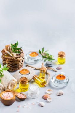 Spa sağlık ayarı kavramı, uçucu yağ sabun krema ile arka plan