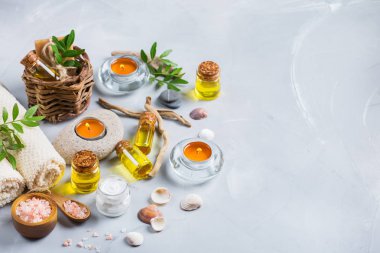 Spa sağlık ayarı kavramı, uçucu yağ sabun krema ile arka plan