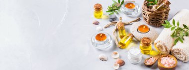 Spa sağlık ayarı kavramı, uçucu yağ sabun krema ile arka plan