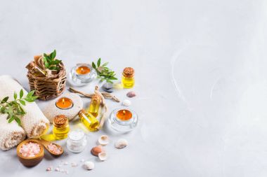 Spa sağlık ayarı kavramı, uçucu yağ sabun krema ile arka plan