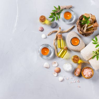 Spa sağlık ayarı kavramı, uçucu yağ sabun krema ile arka plan