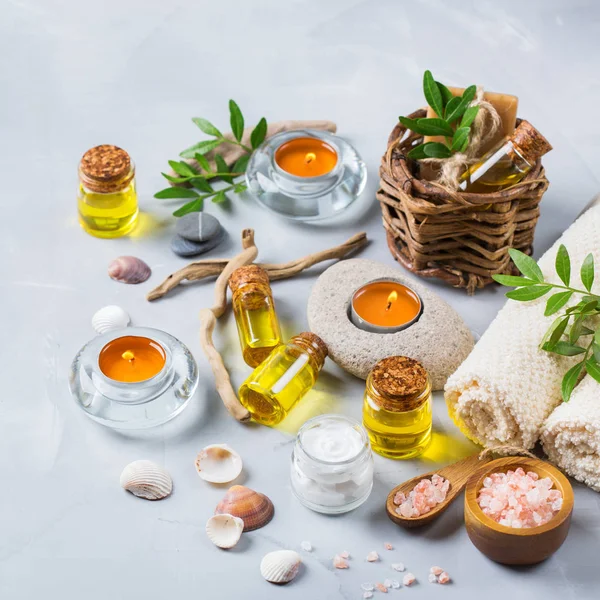 Spa sağlık ayarı kavramı, uçucu yağ sabun krema ile arka plan