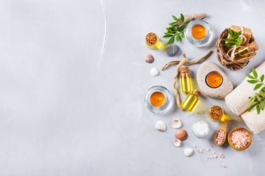 Spa sağlık ayarı kavramı, uçucu yağ sabun krema ile arka plan