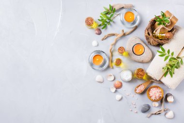 Spa sağlık ayarı kavramı, uçucu yağ sabun krema ile arka plan