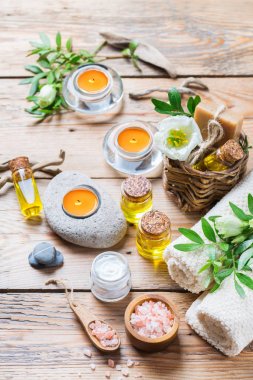 Spa sağlık ayarı kavramı, uçucu yağ sabun krema ile arka plan