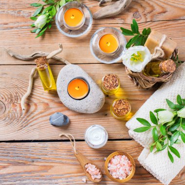 Spa sağlık ayarı kavramı, uçucu yağ sabun krema ile arka plan