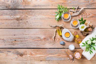 Spa sağlık ayarı kavramı, uçucu yağ sabun krema ile arka plan