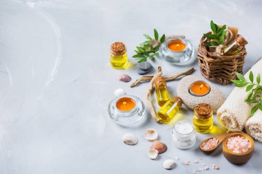 Spa sağlık ayarı kavramı, uçucu yağ sabun krema ile arka plan