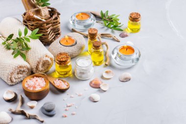 Spa sağlık ayarı kavramı, uçucu yağ sabun krema ile arka plan