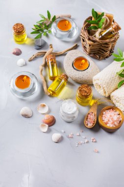 Spa sağlık ayarı kavramı, uçucu yağ sabun krema ile arka plan