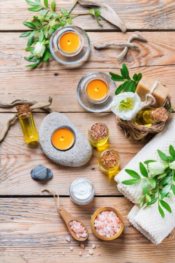 Spa sağlık ayarı kavramı, uçucu yağ sabun krema ile arka plan