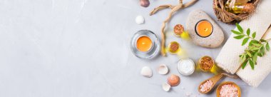 Spa sağlık ayarı kavramı, uçucu yağ sabun krema ile arka plan