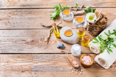 Spa sağlık ayarı kavramı, uçucu yağ sabun krema ile arka plan