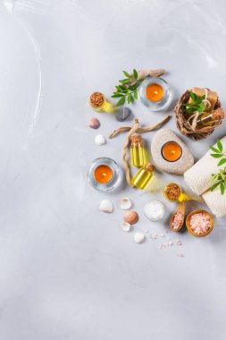 Spa sağlık ayarı kavramı, uçucu yağ sabun krema ile arka plan