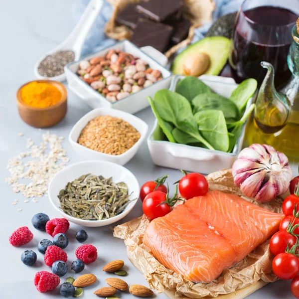 Surtido de alimentos saludables bajo en colesterol —  Fotos de Stock