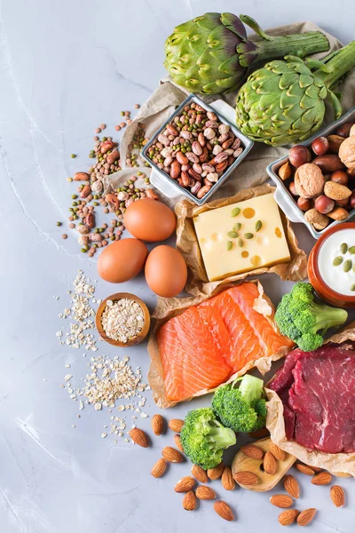 Sortiment av hälsosam proteinkälla och fysiska kropp byggnad mat — Stockfoto