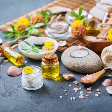 Sonbahar sonbahar spa sağlık ayarı kavramı, siyah arka plan