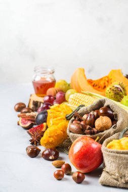 Sonbahar sonbahar hasat arka plan Kabak elma kestane Mısır ile