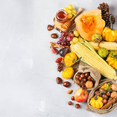 Sonbahar sonbahar hasat arka plan Kabak elma kestane Mısır ile