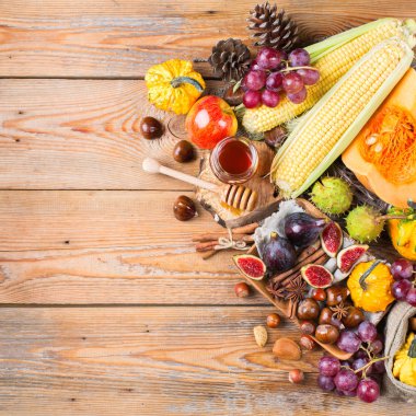 Sonbahar sonbahar hasat arka plan Kabak elma kestane Mısır ile