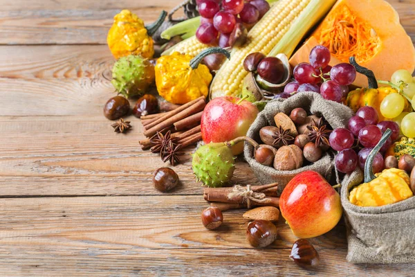 Sonbahar sonbahar hasat arka plan Kabak elma kestane Mısır ile