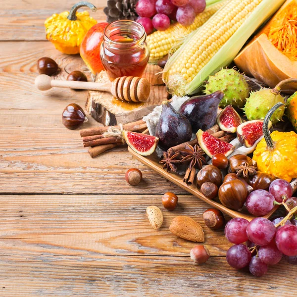 Sonbahar sonbahar hasat arka plan Kabak elma kestane Mısır ile