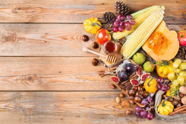 Sonbahar sonbahar hasat arka plan Kabak elma kestane Mısır ile