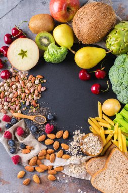 Yemek pişirmek için vegan gıda seçimi sağlıklı zengin lif kaynakları