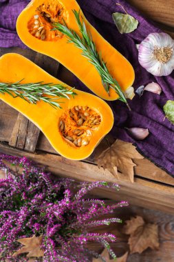 Sonbahar sonbahar hasat arka plan Balkabagi kabak ve biberiye ile