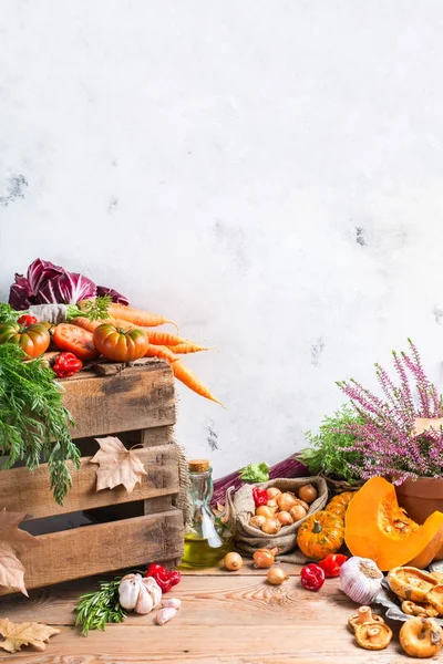 Herbst dekorative festliche Erntedank Hintergrund mit Gemüse — Stockfoto