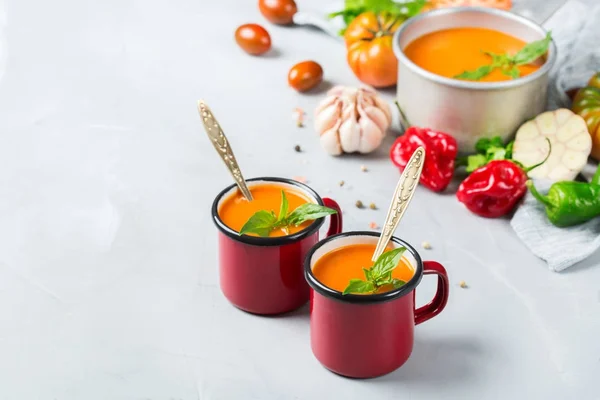 Tomaten-Paprika-Suppe Gazpacho mit Knoblauch — Stockfoto