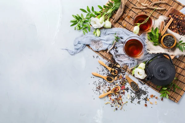 Selection of japanese chinese herbal masala tea teapot — Stock Photo, Image