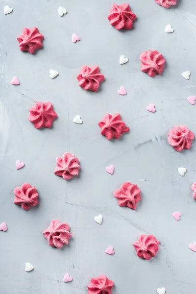 Koncepcja miłości Wakacje Walentynki z beza róż i serc — Zdjęcie stockowe